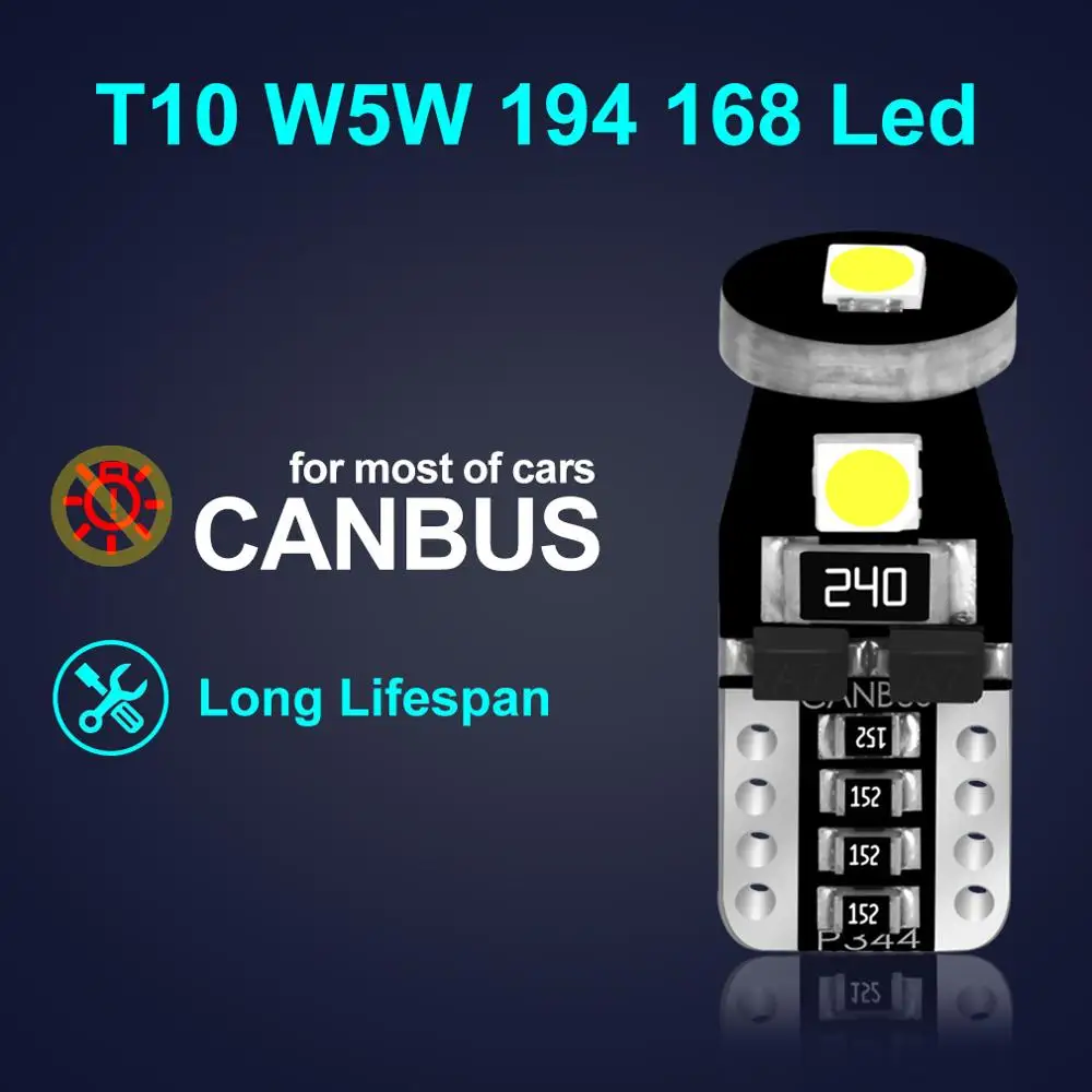 T10 Led Canbus W5W Led Bulbs 168 194 6000K White Signal Lamp Dome Reading License Plate Light Car Interior Lights Auto 12V