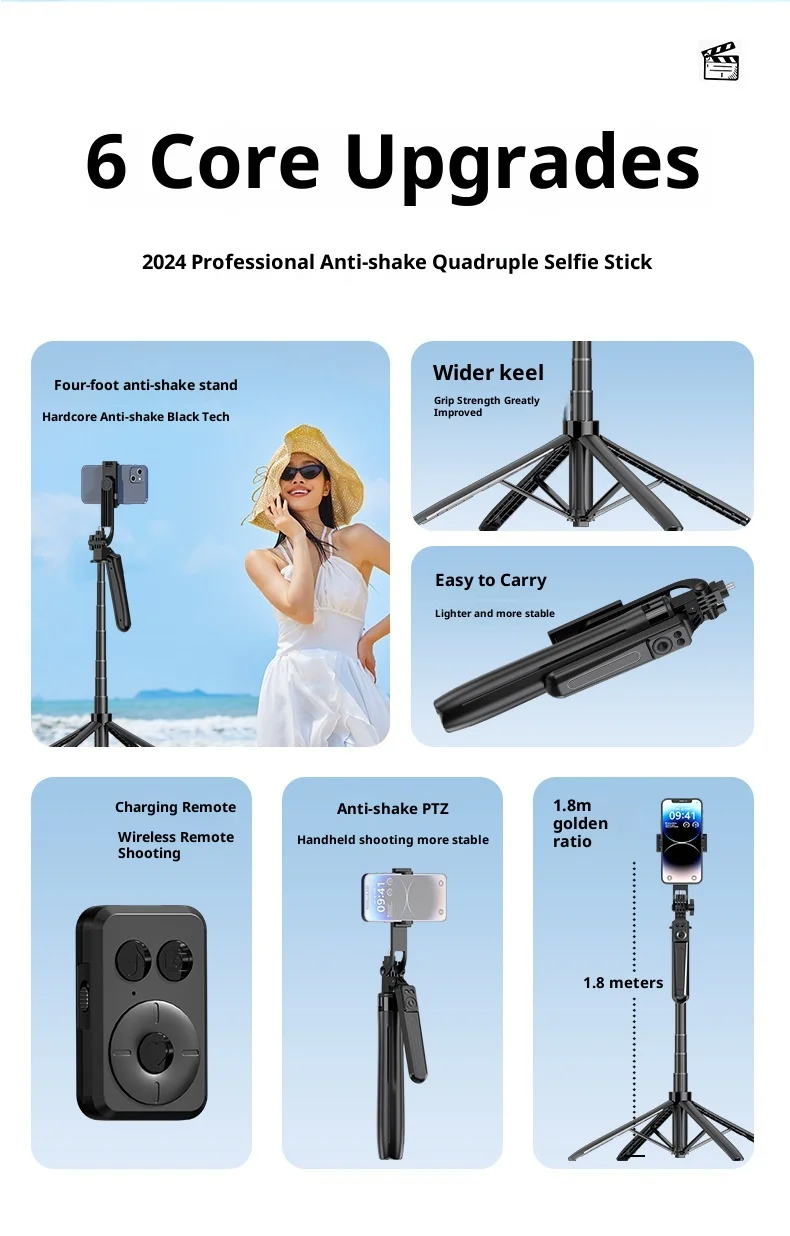 Beauty Light Selfie Stick Quadripod Panorama Shooting 360 Degree Phone Stand Vlogging Live Video and Photo Shooting