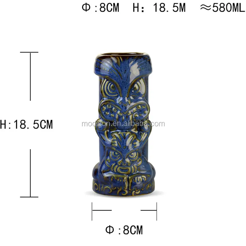 Creative Cocktail Bar Beer Custom Blue Tiki Mug 580ml Stoneware Wine Cup Ceramic