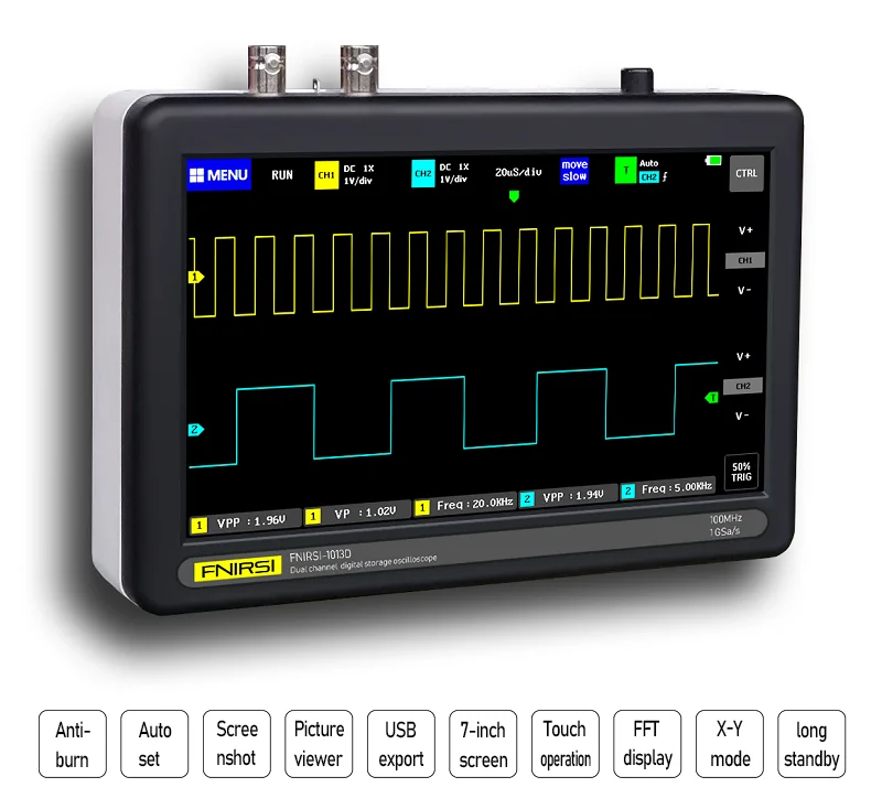 FNIRSI 1013D 7 inch 2CH Digital Storage Oscilloscope 100MHz Bandwidth 1GS FNIRSI 1013D 7 inch 2CH Digital Storage Oscilloscope 100MHz Bandwidth 1GS