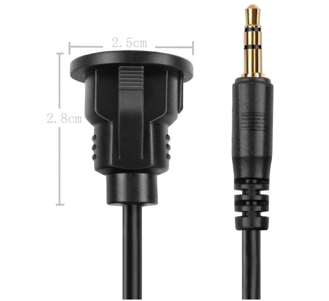 3.5mm Male To 3.5mm Female Car Truck Dashboard Flush Mount Audio Jack