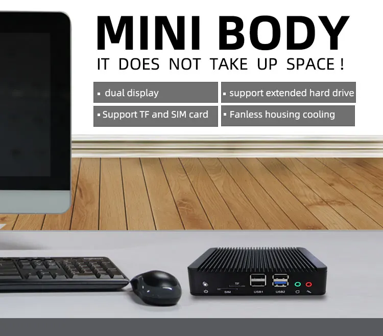 Dual Display Mini Home Server Barebone Rugged Wall Mount Intel J1900