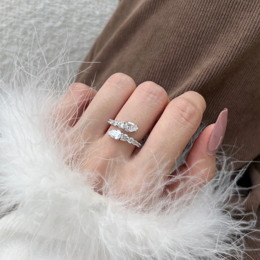S925 Sterling Silver Niche Ins Fashion Light Luxury Rattan Wrap Women's Snake-Shaped Ring Lab Diamond Silver Fine