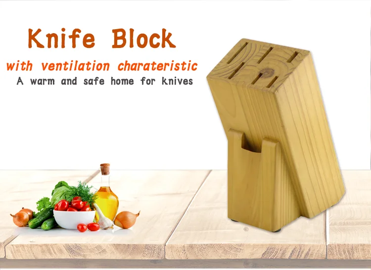 Pine  Wood 7pcs Set Kitchen Knife Wooden Block