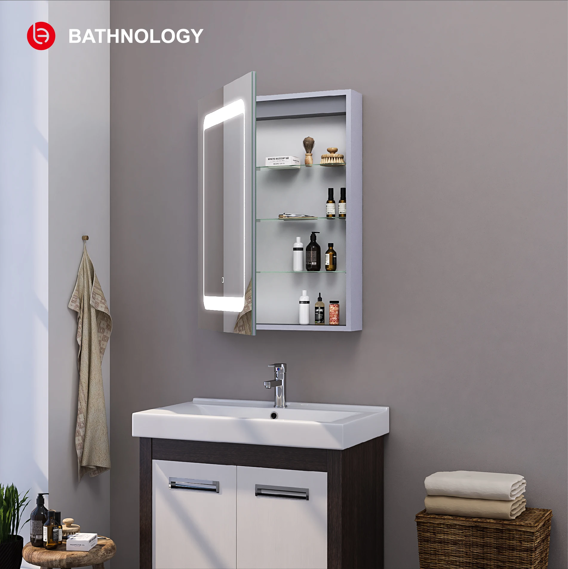 Rectangle Bathroom Led Light With Shaver Socket Smart Touch Mirror bathroom led cabinet lights