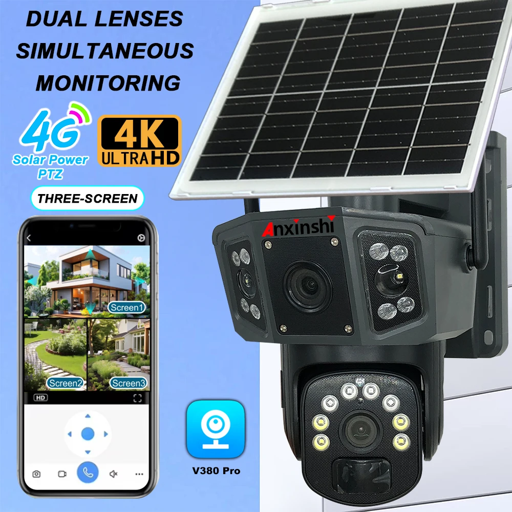 Side-by-side comparison of battery-only and solar-powered 100% wire-free security cameras showing panel size and mounting hardware