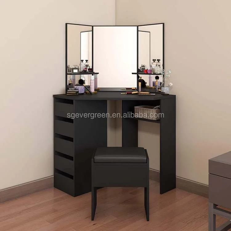 High End Modern Bedroom Furniture Dresser Set Wood  Mirrored Makeups Toilet Table