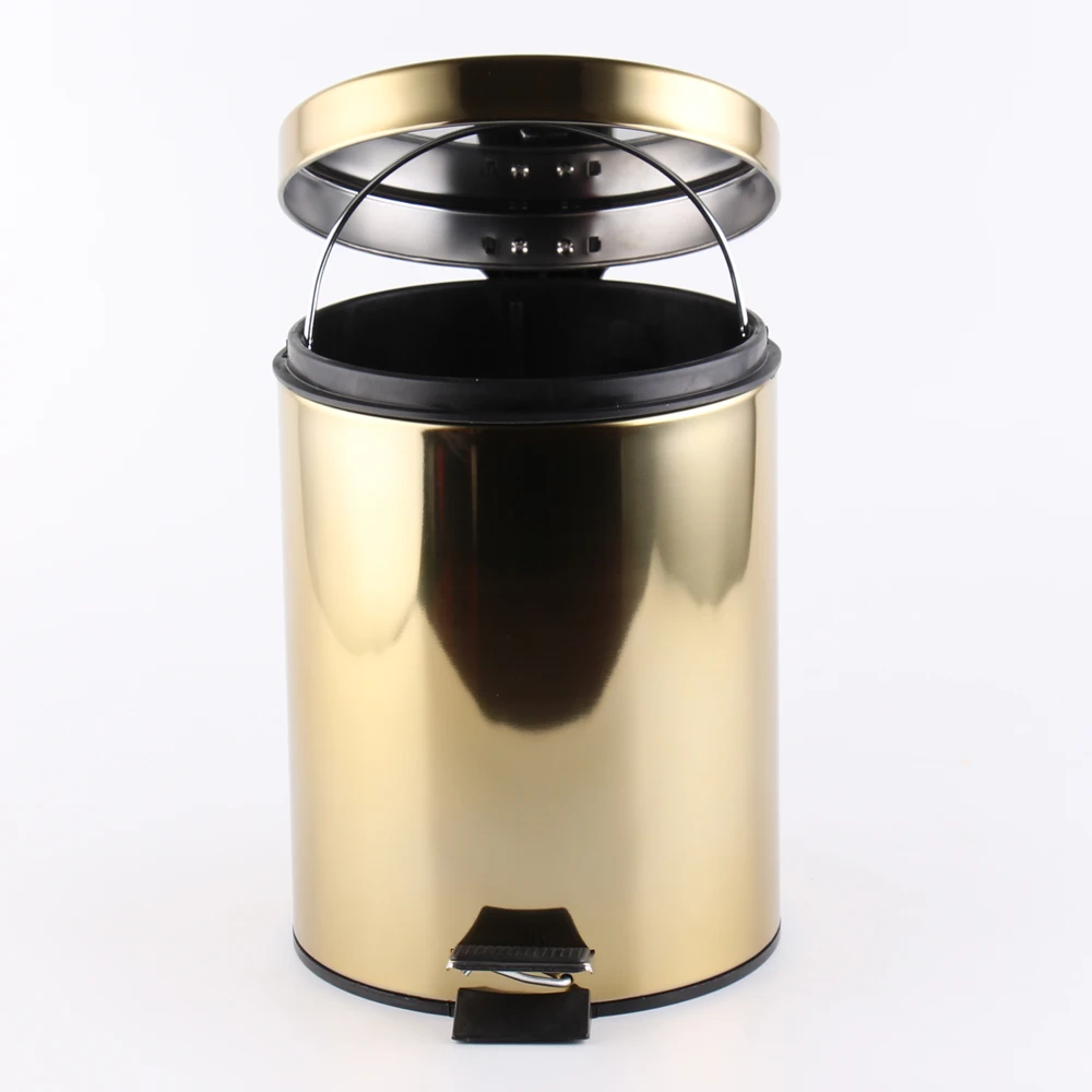 Stainless Steel Trash Can With Lid On Golden Painting Waste Garbage Bin
