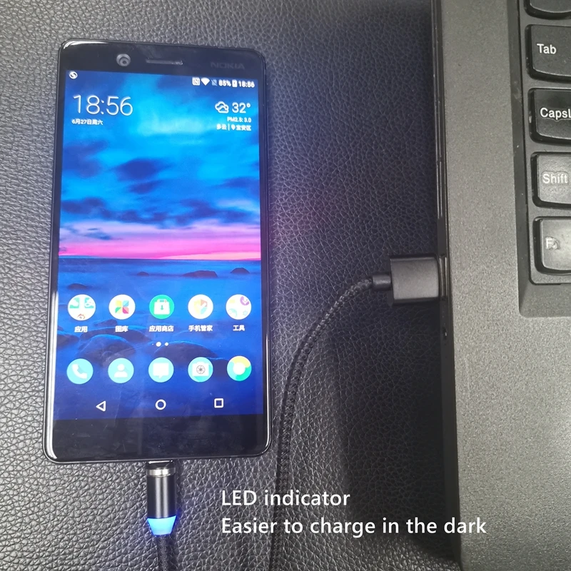 100CM 3 in 1 Type C Micro USB 3A LED 360 Degree Round Nylon Braided USB magnetic Fast Charging Cable - ANKUX.COM