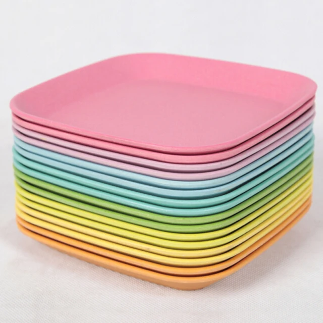 Wholesale biodegradable square bamboo fiber restaurant plates dinnerware