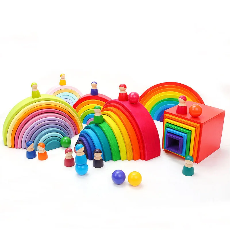 Creative Rainbow Tower Wooden Montessori Educational Toys For Kids ...