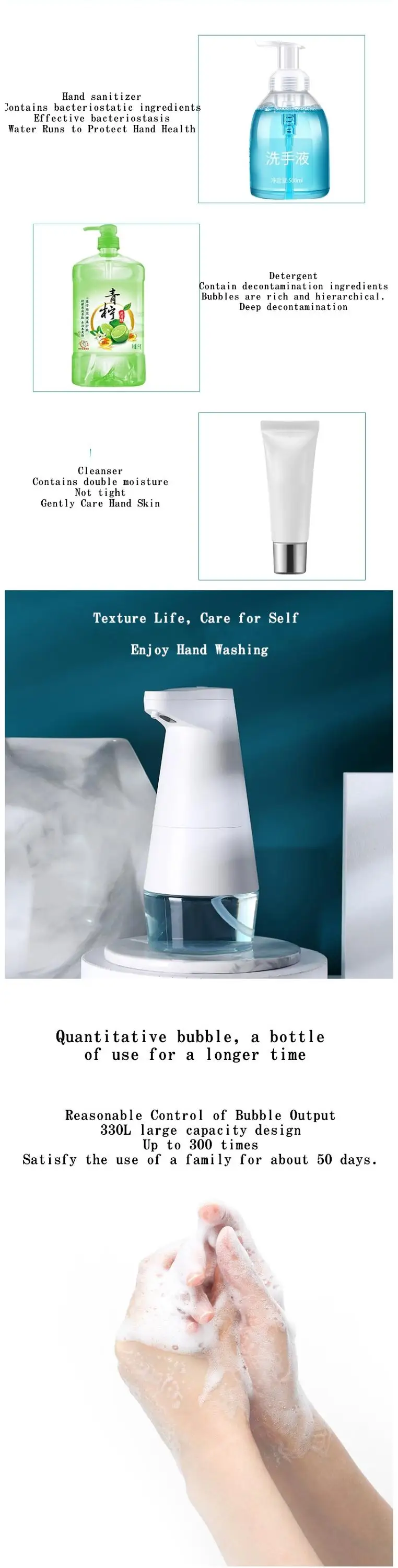 Portable household touch-free automatic induction foam hydroalcohol gel soap liquid hand washing device