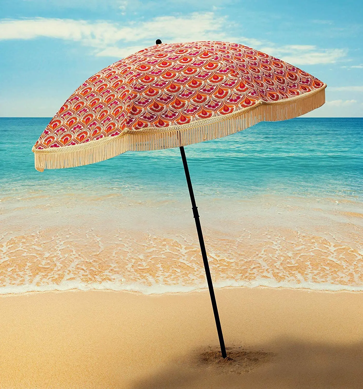 100% Uv Protection Beach Umbrella For Sand-windproof With Fringe