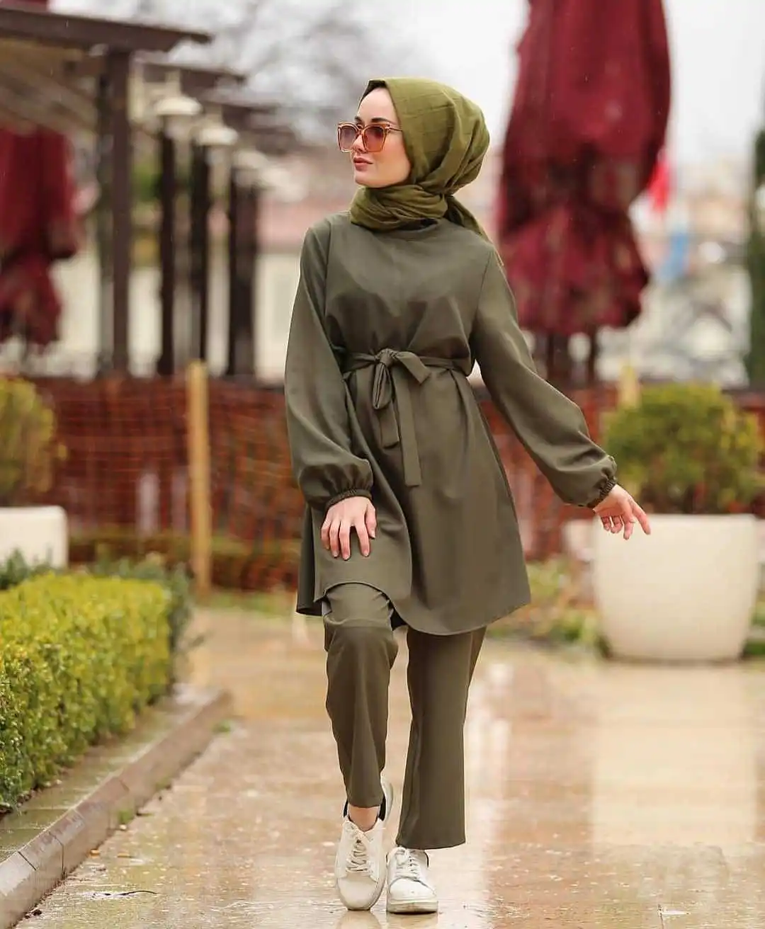 Arabian Muslim Fashion Women Large Size Two Piece Suit Islamic Elegant 