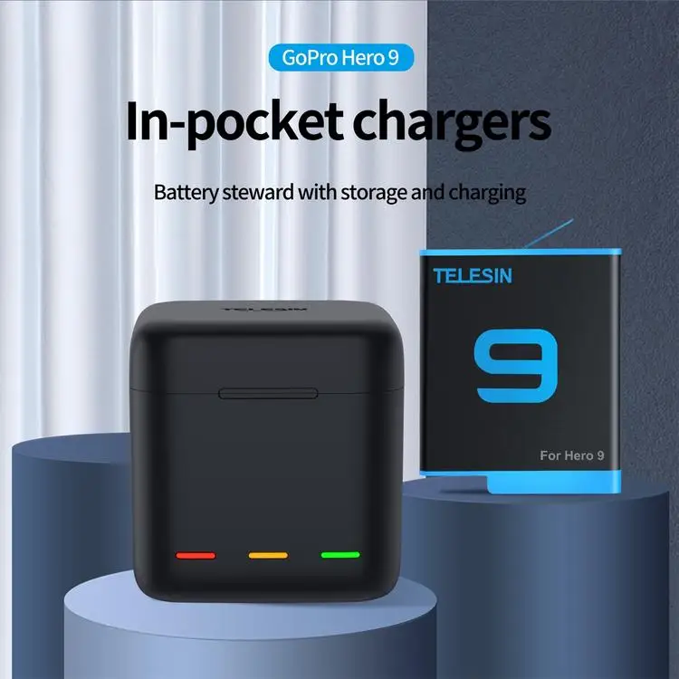 运动相机电池充电器gopro Hero 9多功能充电盒 Buy 可同时给三节电池充电 时尚小巧的外观 采用磁性保护套设计product On Alibaba Com