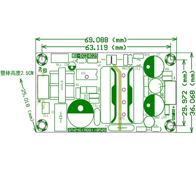 WX-DC24025 Switching power supply board bare board 12V 2A 24W25W AC-DC ...