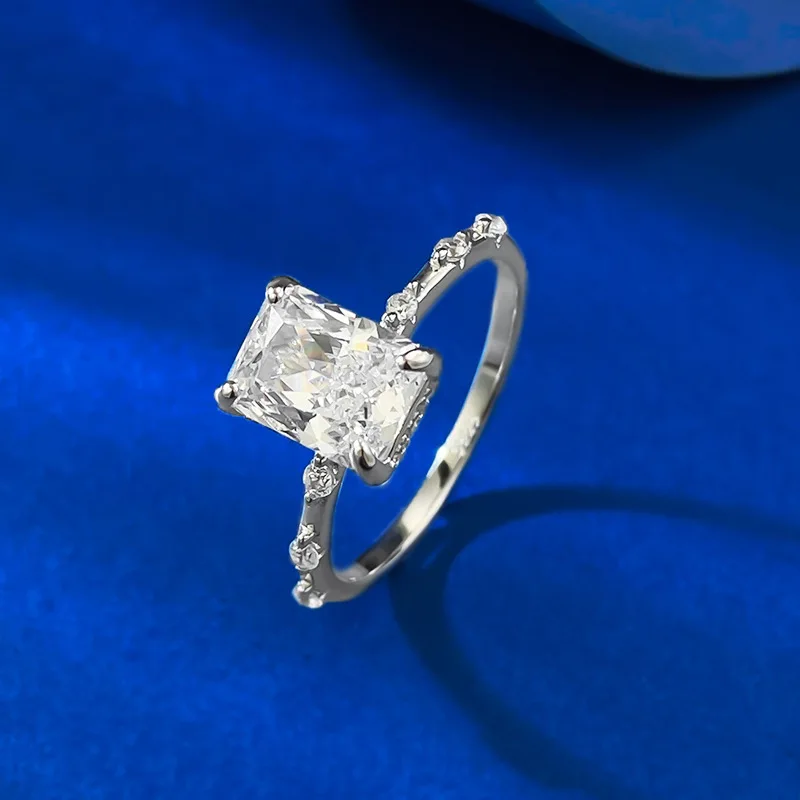 S925 Silver Daily Fashion White 6*8mm Diamond Ice Flower Cut Stone Daily Fashion American Gift IGI GIA Lab Diamond Ring