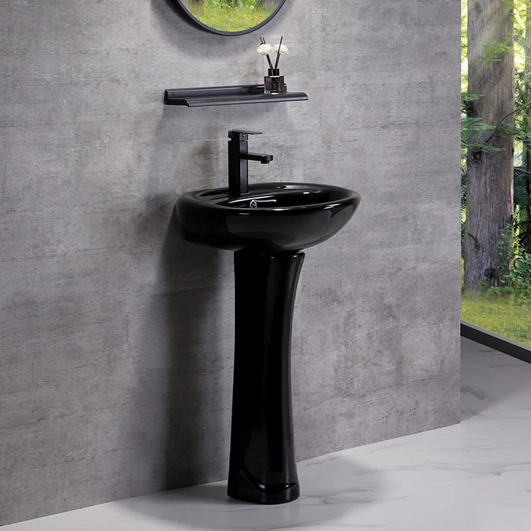 Outdoor floor standing good price washroom lavatory sanitary ware bathroom ceramic black sink pedestal wash basin with pedestal factory