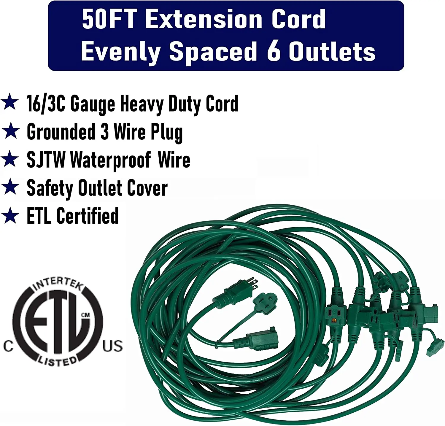 Outdoor Extension Cord With Multiple Outlets 50ft 6 Outlets Evenly