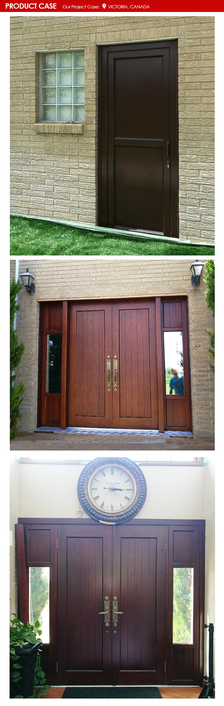 China manufacturer ready made plywood door price prehung entry with sidelites design main entry door