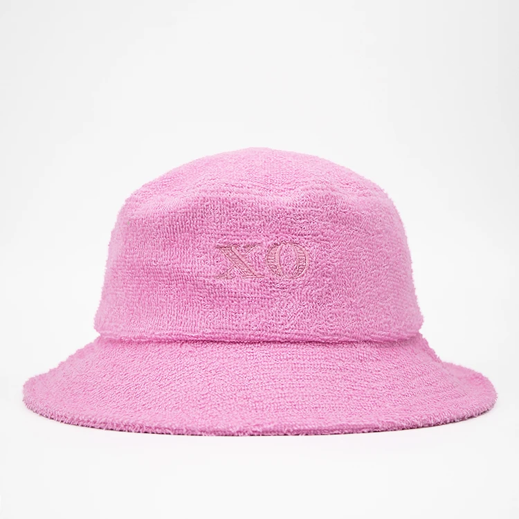 Reversible Embroidered Terry Towel Cloth Bucket Hats Pink Terry Towel ...