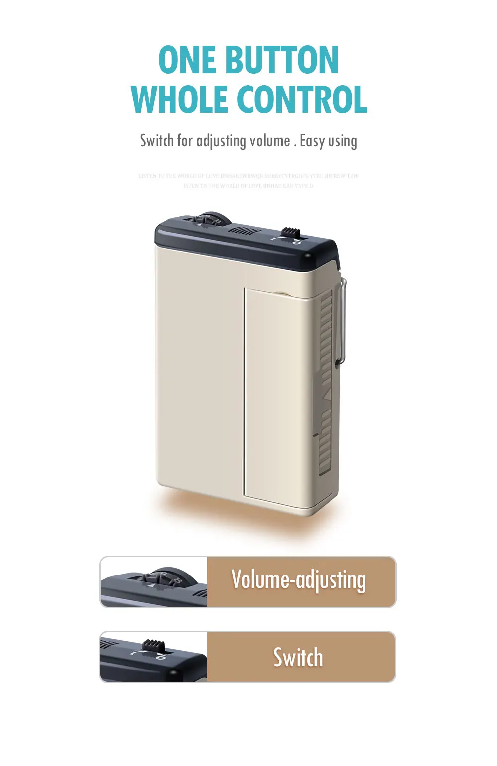 High power hearing amplifier with AA battery details