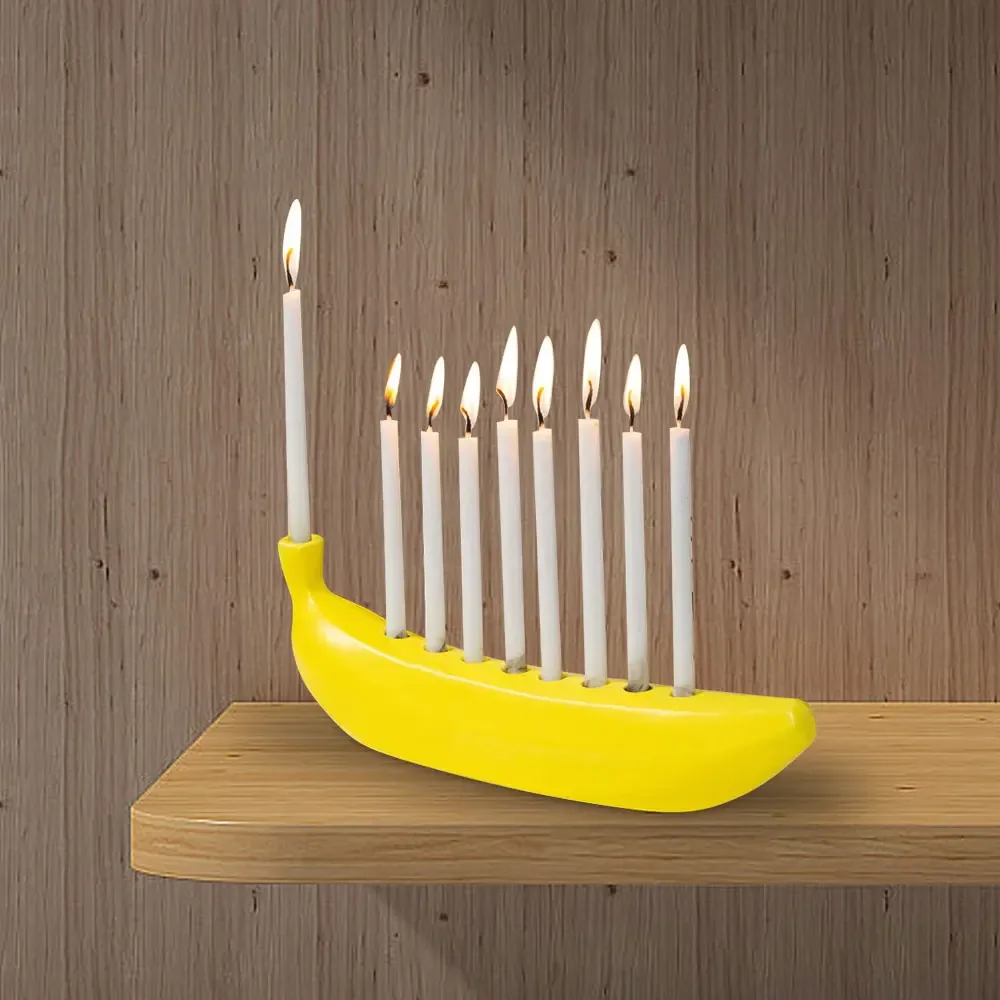 Banana Shape Menorah Tabletop Candlestick Decor Resin Novelty Banana ...