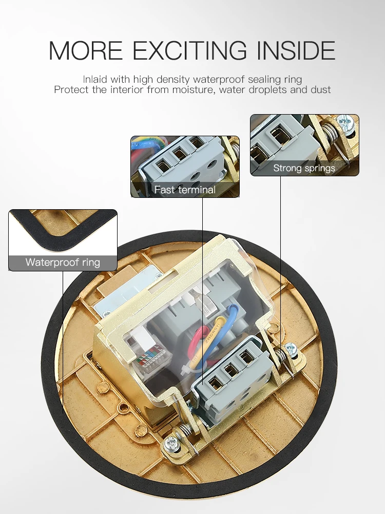 German standard brass power 16A round pop-up floor socket box