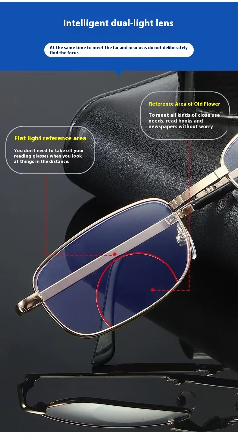 Ultra-light Metal HD Presbyopia Foldable Men Women Reading Glasses Anti Blue Light Glasses for Men Power Adjustment