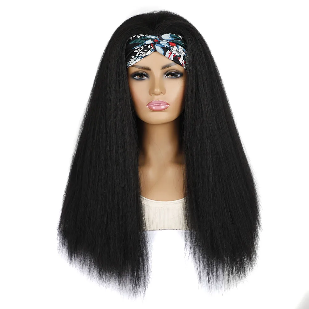 Women's Cornrow Puff Afro Turban Wig with Silk Headband - Synthetic ...