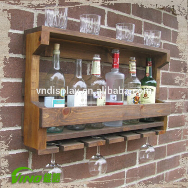 Wood Material Wall Mounted Wine Rack Bottle Liquor Wall Mounted Wine Rack Bottle
