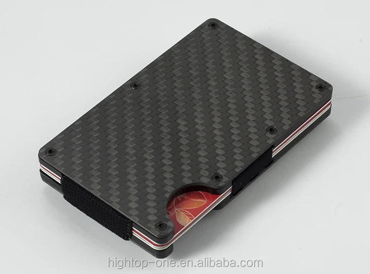 Minimalist Slim Rfid Blocking Black Carbon Fiber Wallet With Metal And