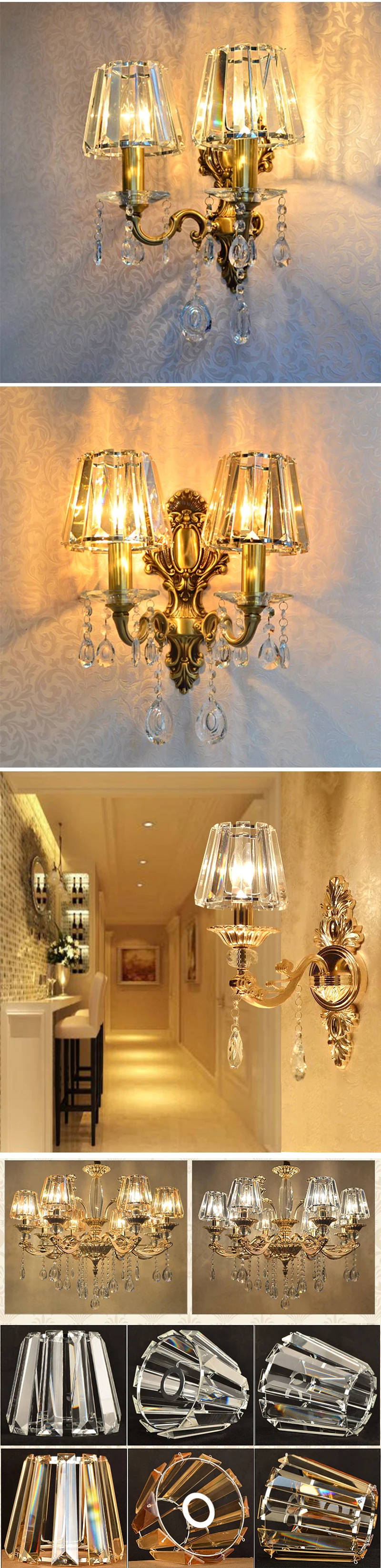 home hotel bedside luxury colored champagne amber cognac 2 lights Crystal Wall Sconce lights chandelier lamp