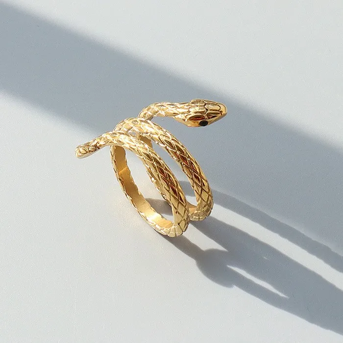 女性动物珠宝不锈钢镀18k金蛇形环