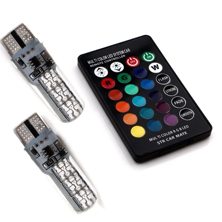 Silicone RGB With Remote Control Car W5W Led Bulb Side Turn Signals Lamp 5050 6SMD T10 Led Parking Light