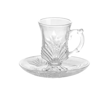 Engraved Glass Tea Cup And Saucer Set Coffee Mug And Small Dish