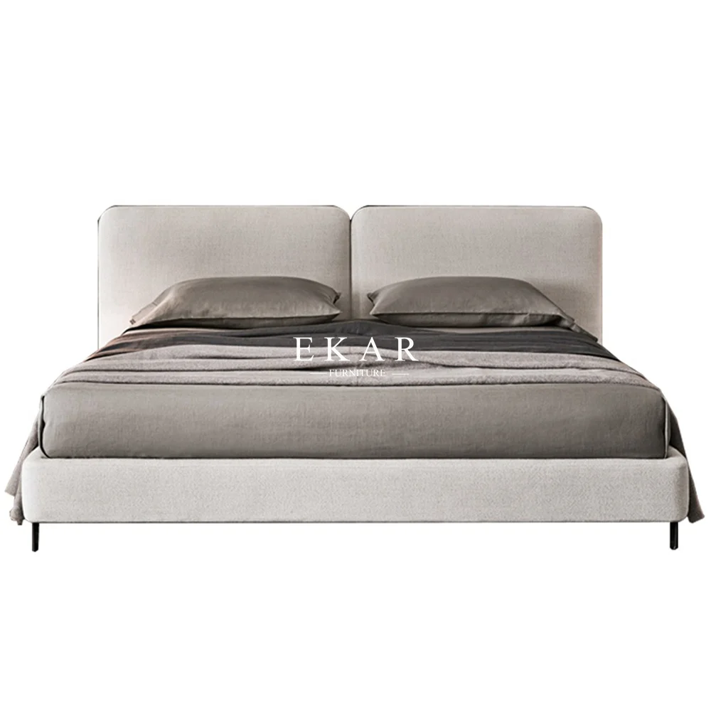 Modern Minimalist Design Solid Wood Frame Fabric Queen King Size Soft