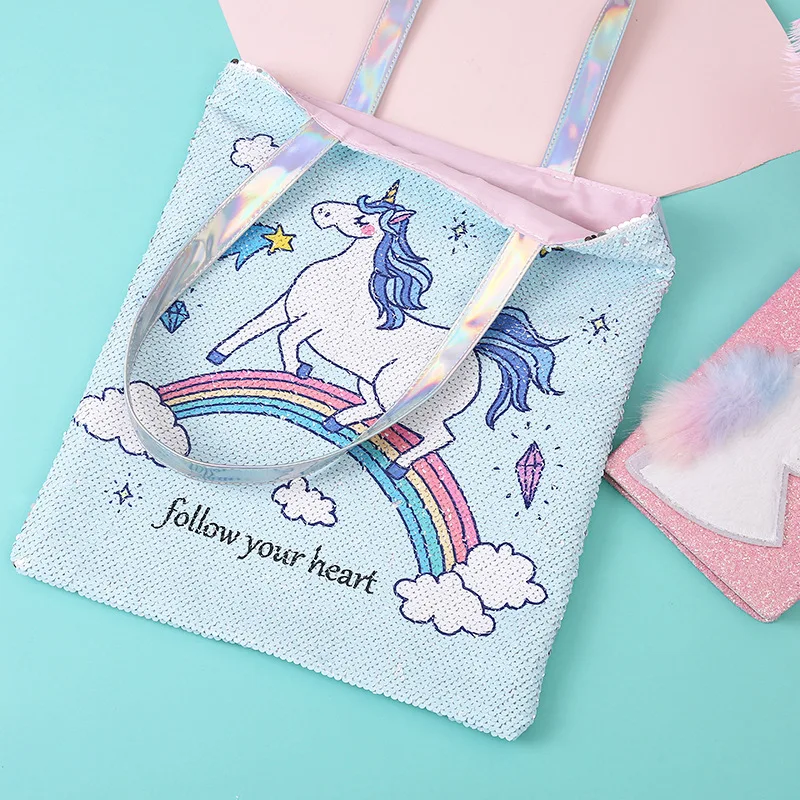 Unicorn Glitter Cartoon Sequin Shopping Bag Girl Largecapacity Hand