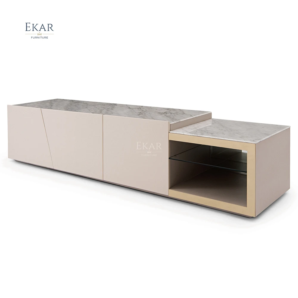 product ekar furniture modern furniture tv stand marble top tempered glass top cabinet tv cabinet-67