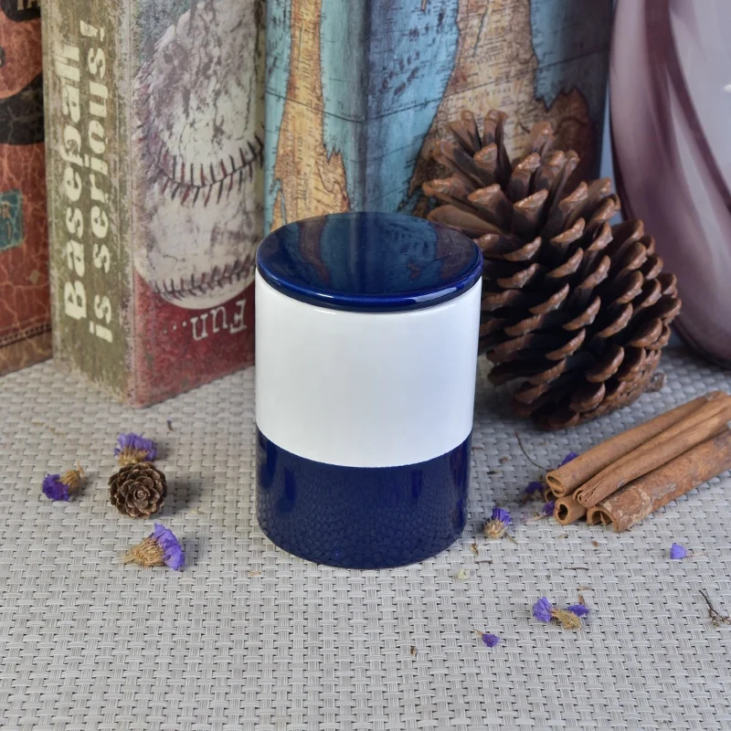 Round glaze printing custom ceramic tealight candle jar porcelain candle holders with lid party decoration wholesale