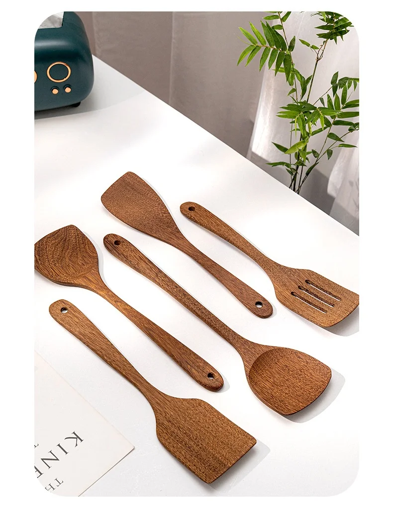 product set of no paint chicken wings wooden soup spoon frying dish spatula household non stick kitchenware-10