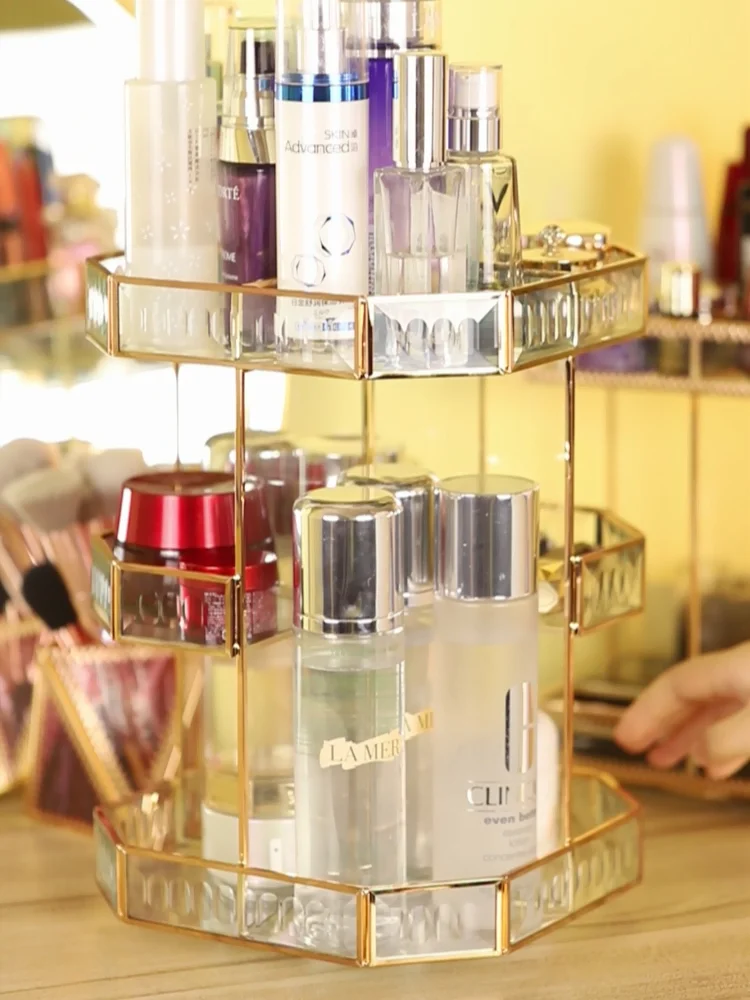 360 Degree Rotation Visible Skincare Organizer Antique Vanity Cosmetic