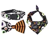 Halloween Dog Collar with Bow Tie with ghost, jack o lantern, candy corn, spider