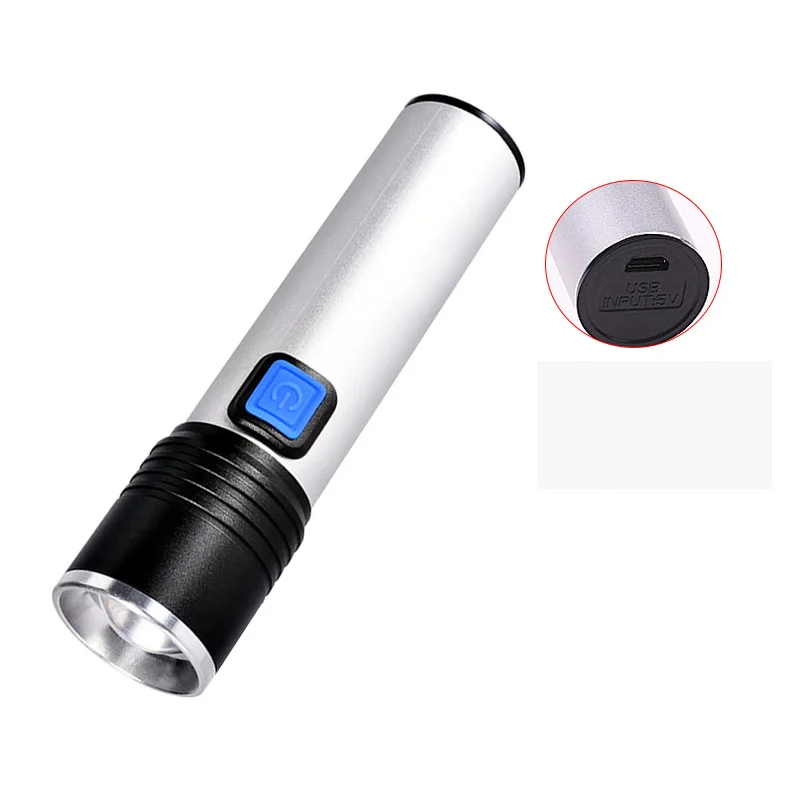 Zoomable LED flashlight USB rechargeable waterproof torch light
