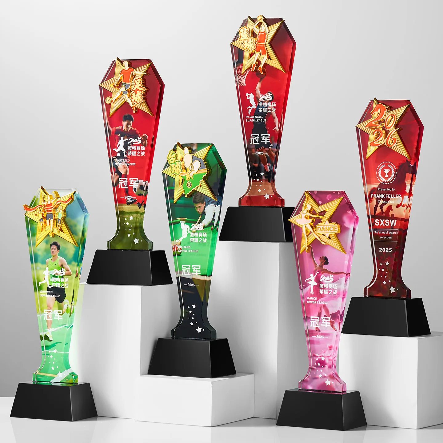 product sports champion hexagon crystal trophy modern design for basketball and badminton for graduation occasions wdy 0419-5