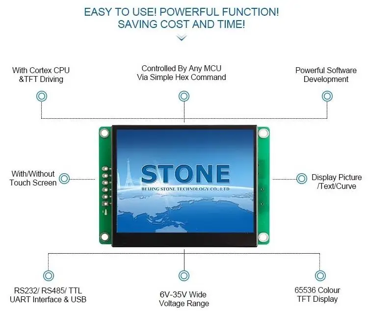 STONE 4.3 inch Graphic Color LCD Display with Touch Screen + Controller +  Serial Interface with Matel Frame