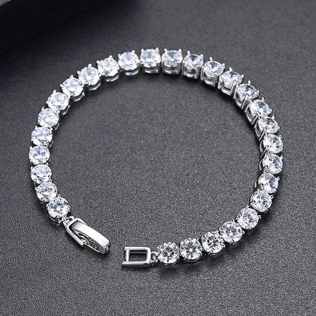 chica 热卖时尚饰品镀铑白色 aaa 立方氧化锆女士网球手链