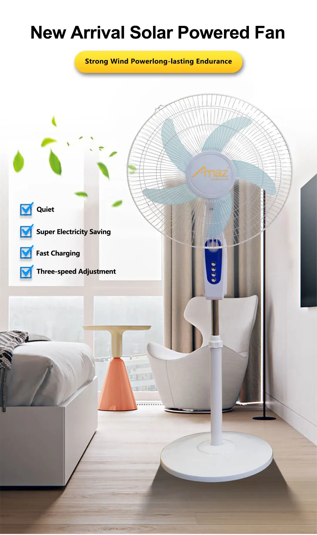 Rechargeable Standing Solar Fan, Portable, 7.4V - detail 2