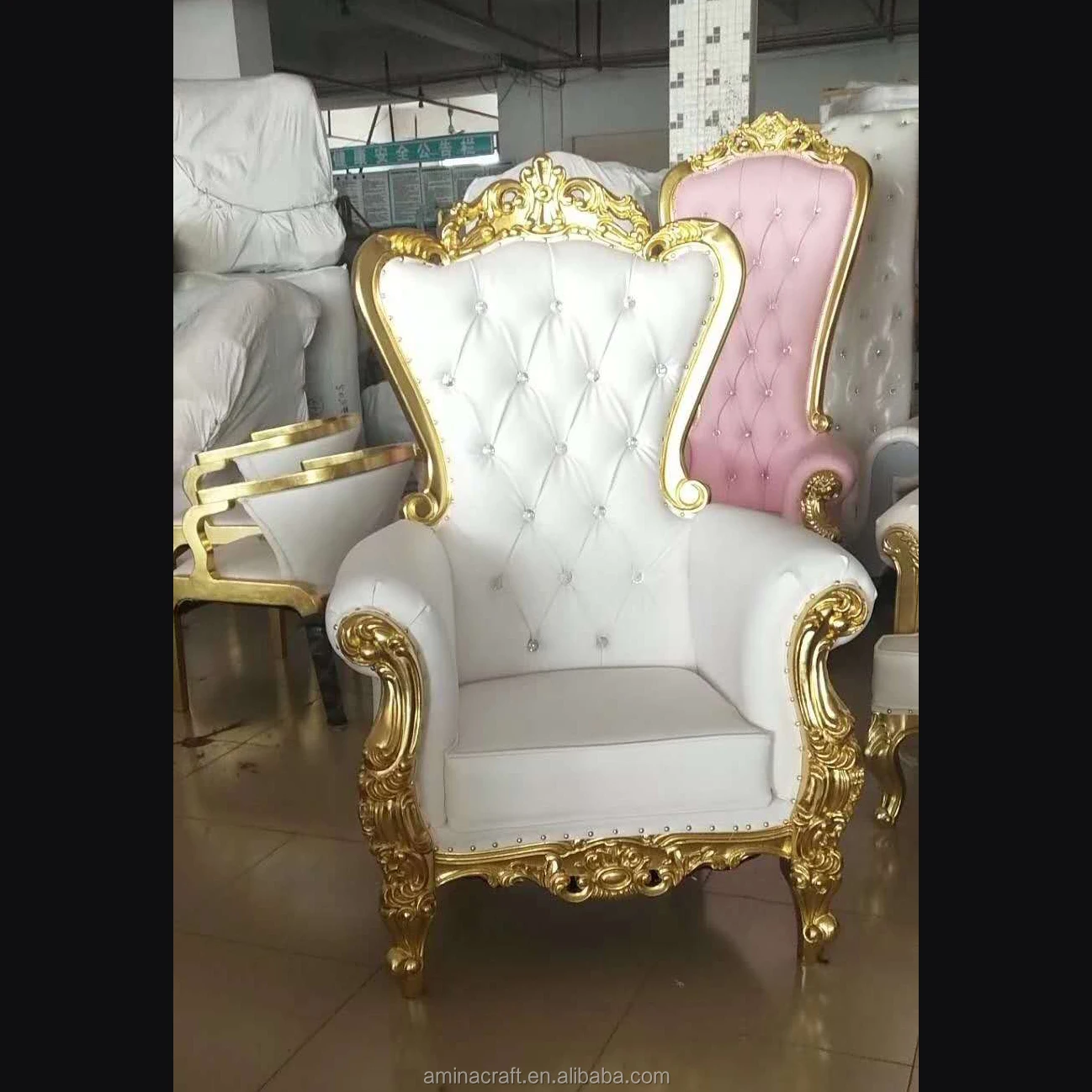 Luxury Royal White Leather King And Queen Wedding Loveseat Throne Chair