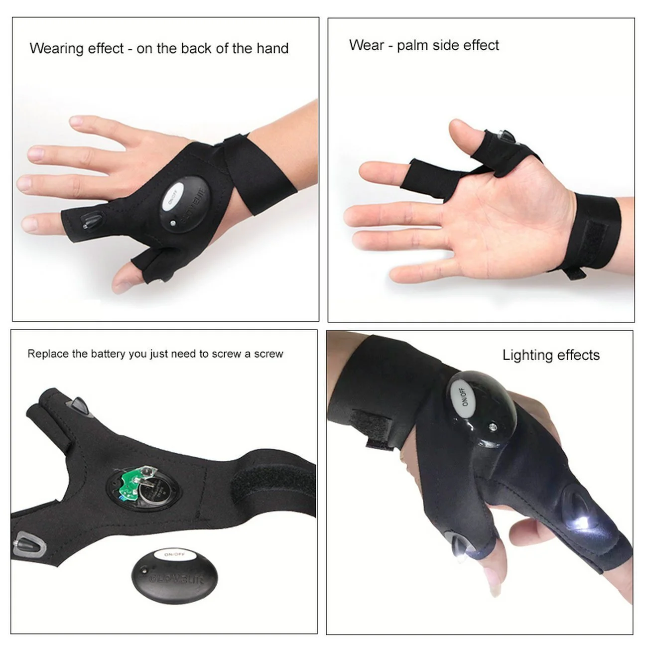 Finger Glove LED Light Flashlight Tools Outdoor Hiking Gear Rescue Night Fishing 